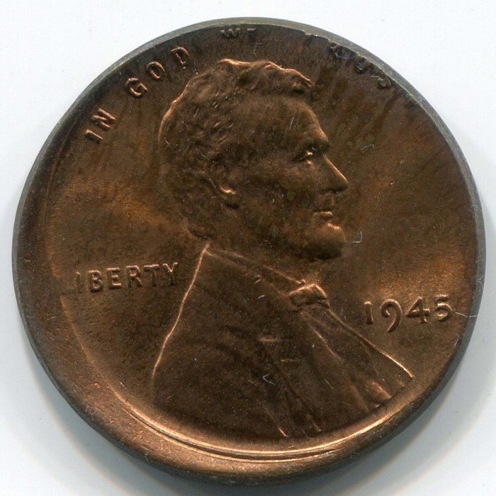 Red-BU-1945-Lincoln-Cent-Struck-Off-Center